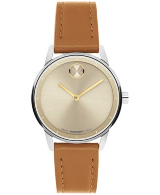 Movado Женские часы Movado Bold Echo Swiss Quartz, кожаный ремешок Cognac, 30mm