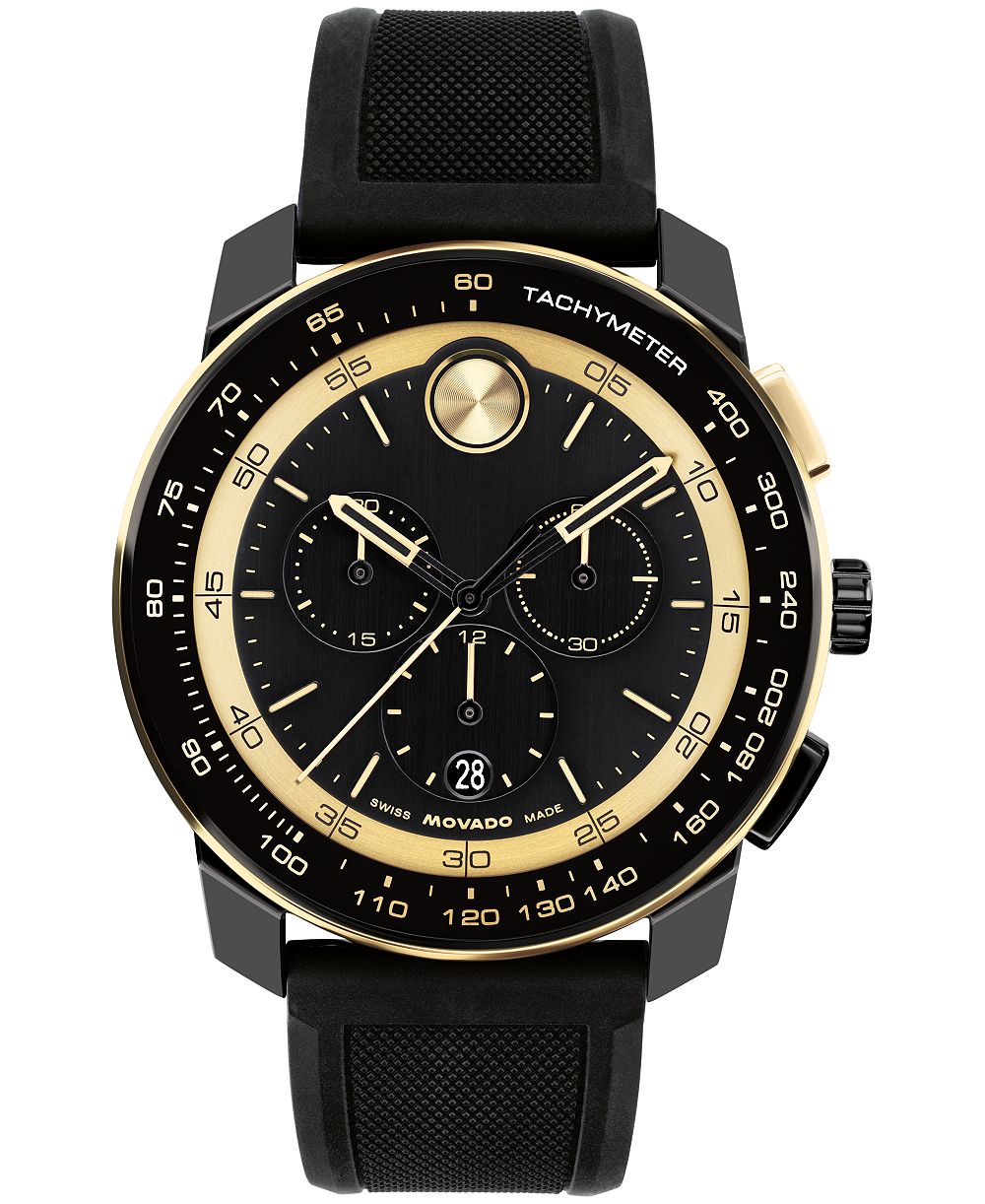 Мужские часы Movado Bold TR90 Swiss Quartz Chrono Black Silicone 43.50mm