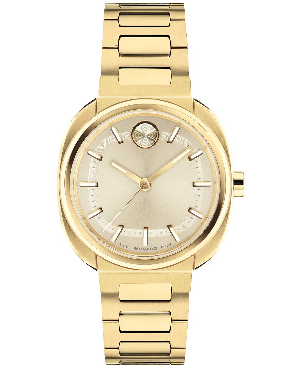 Movado Women's Bold Nuvo Swiss Quartz Ionic Plated Light Yellow Gold Steel Watch 30mm