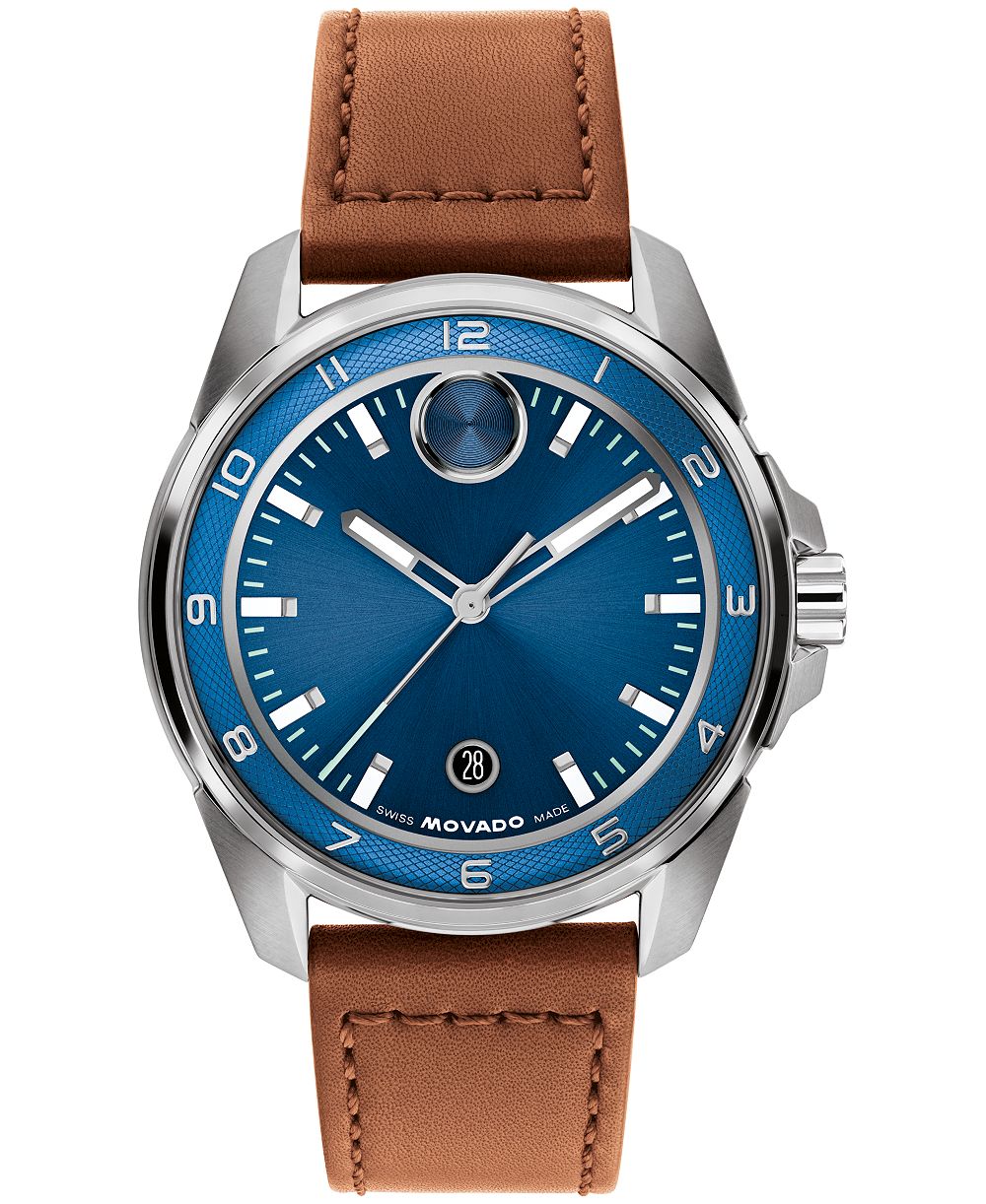 Movado Men's Bold Verso S Swiss Quartz Cognac Leather Watch 42mm