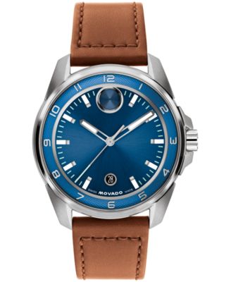 Movado Men's Bold Verso S Swiss Quartz Cognac Leather Watch 42mm