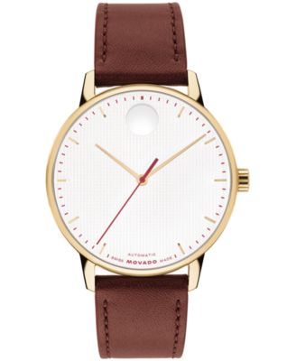Movado Men's Movado Face Automatic Brown Leather Watch 39mm