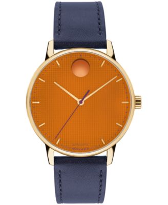 Мужские часы Movado Face Swiss Quartz Navy Leather 39mm