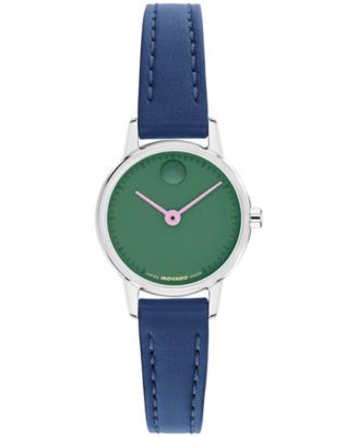 Movado Women's Baby Face Swiss Quartz Navy Leather Watch 22.50mm
