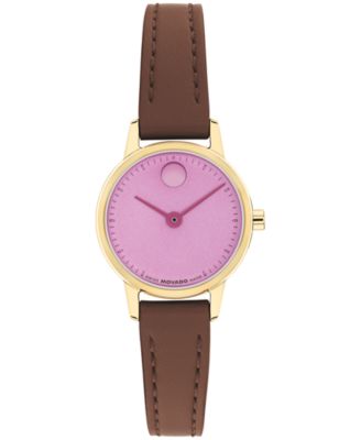 Movado Женские швейцарские кварцевые часы Baby Face с коричневым кожаным ремешком, 22.50mm