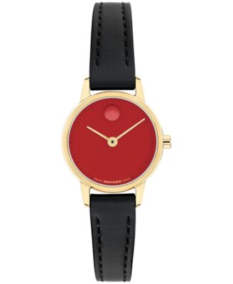 Movado Женские швейцарские кварцевые часы Baby Face с черным кожаным ремешком, 22.50 мм