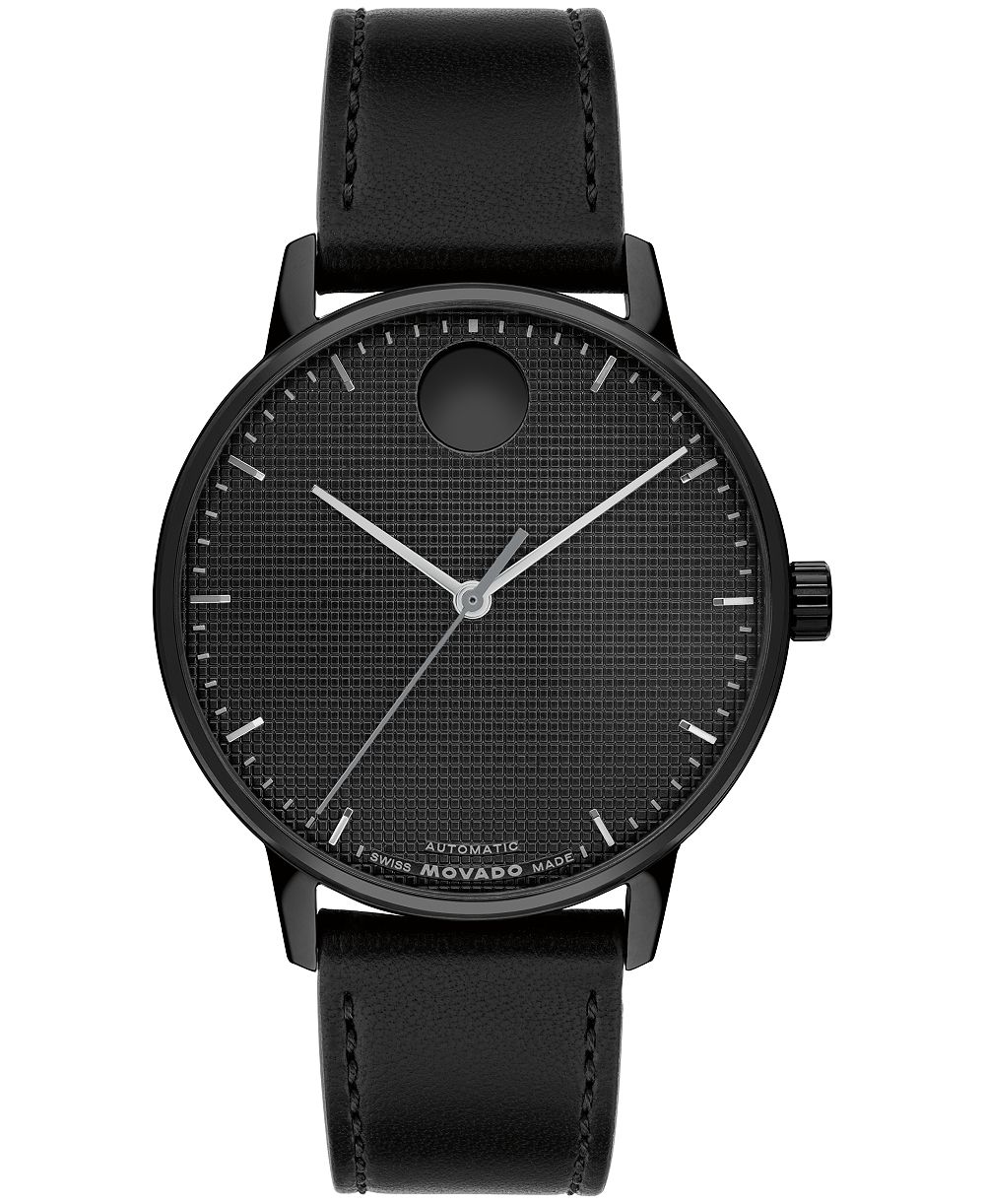Мужские часы Movado Face Automatic Black Leather 39mm
