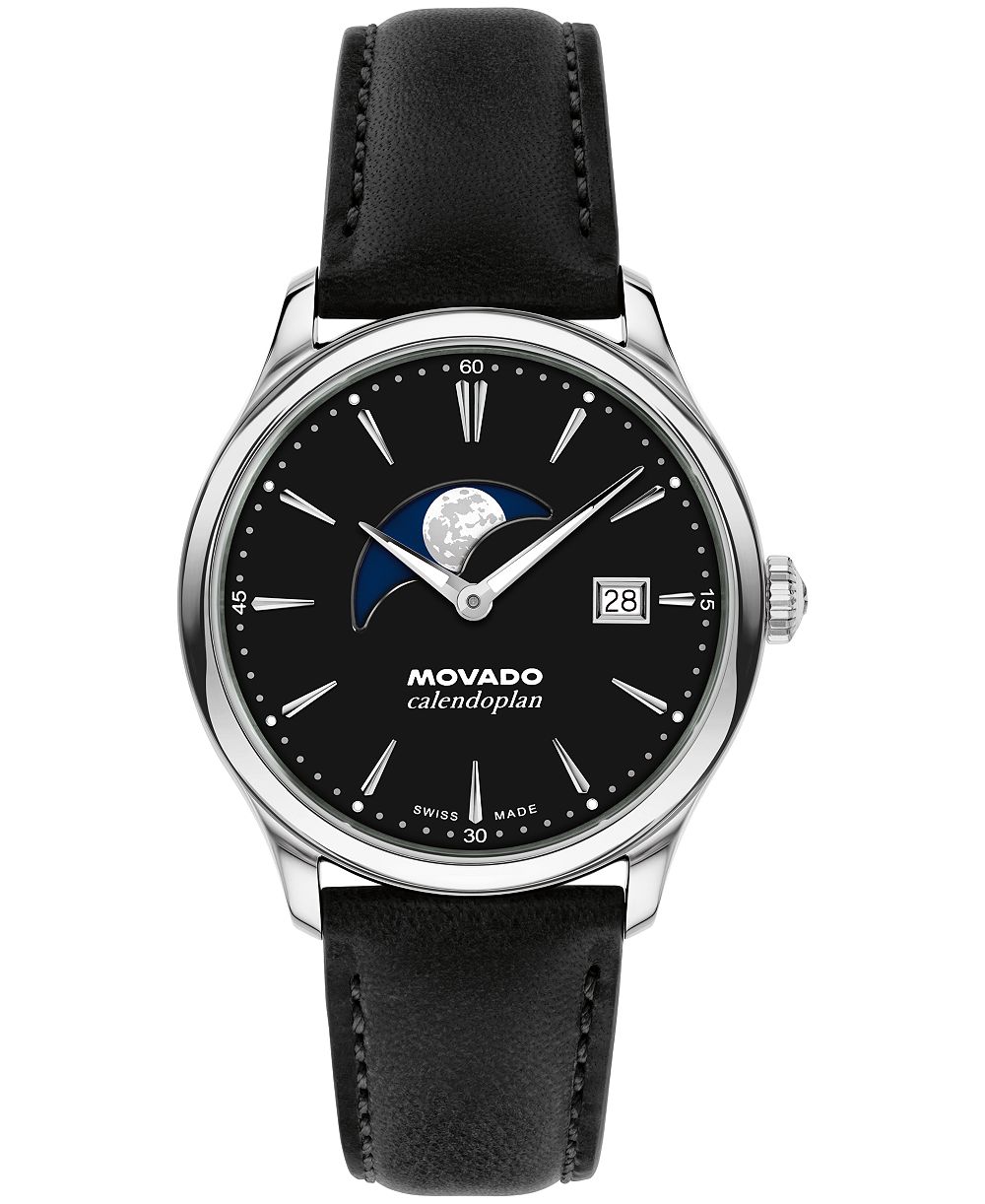 Мужские часы Movado Calendoplan Swiss Quartz Black Leather 37mm