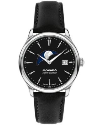Movado Men's Calendoplan Swiss Quartz Black Leather Watch 37mm