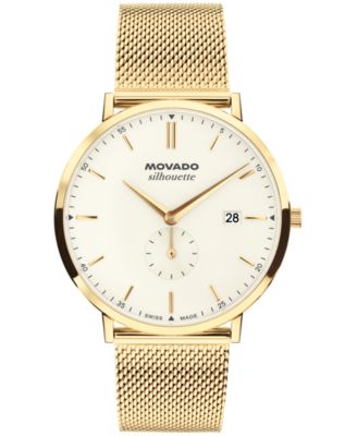 Мужские часы Movado Silhouette Swiss Quartz Ionic Plated Light Yellow Gold Steel 40mm