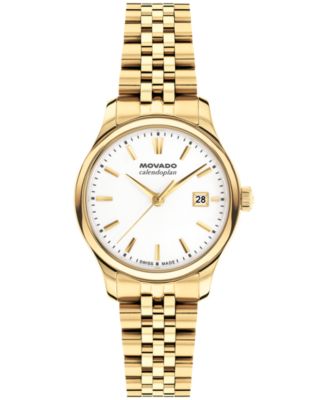 Женские часы Movado Calendoplan Swiss Quartz Ionic Plated Light Yellow Gold Steel 27mm