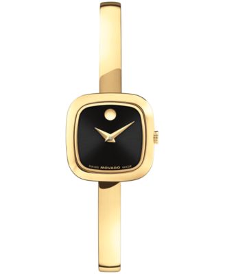 Женские швейцарские кварцевые часы Movado Museum Bangle с браслетом-браслетом, светло-желтый PVD, сталь, 22 мм