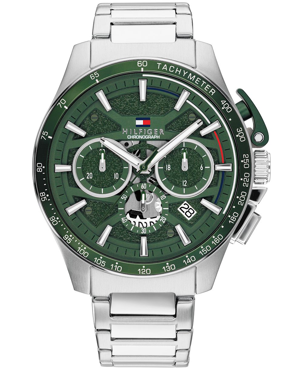 Мужские наручные часы Tommy Hilfiger Chronograph Silver-Tone Stainless Steel Bracelet 44mm
