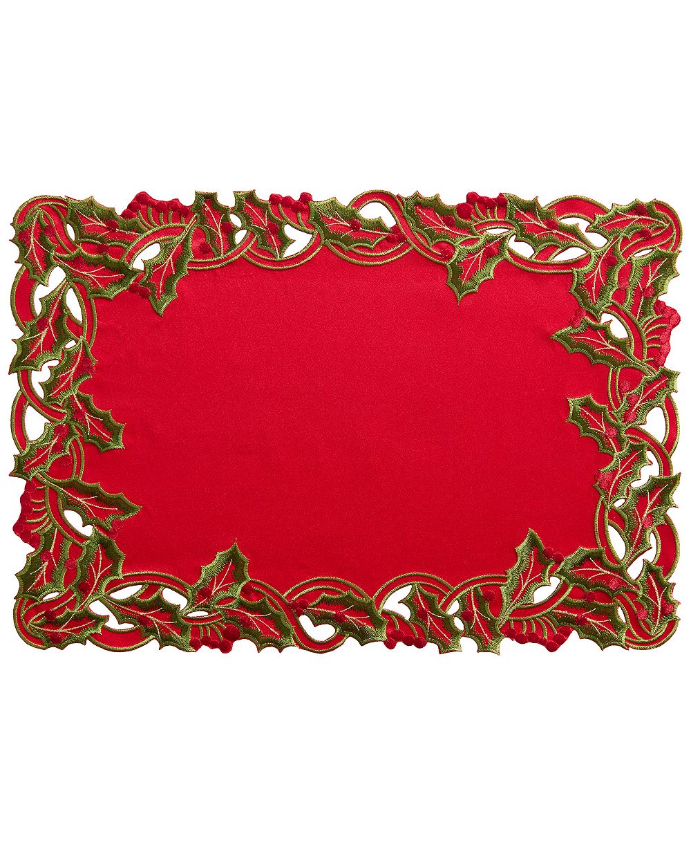Lenox Holiday Holly Embroidered Winter Berry Border Placemat, 13" x 19"