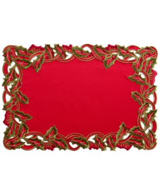 Lenox Holiday Holly Embroidered Winter Berry Border Placemat, 13" x 19"