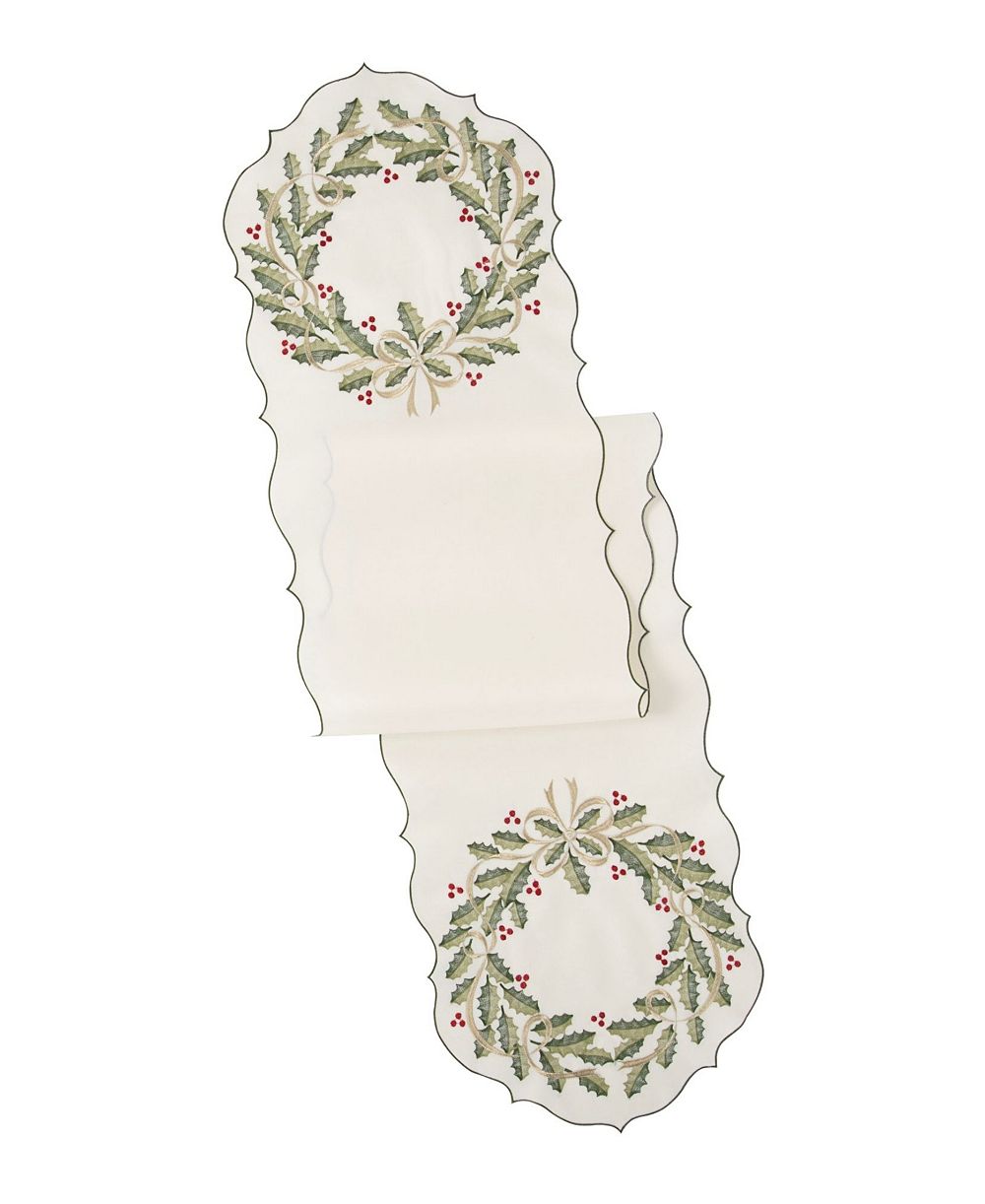 Lenox Holiday Nouveau Wreath Scalloped Table Runner, 14" x 71"