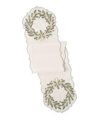Lenox Holiday Nouveau Wreath Scalloped Table Runner, 14" x 71"
