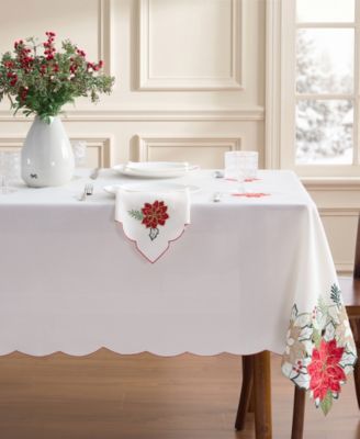 Elrene Classic Holiday Poinsettia Cutwork Embroidered Tablecloth, 60" x 102"