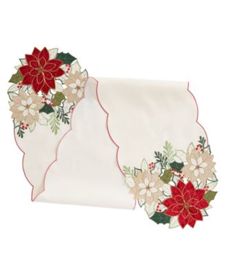 Elrene Holiday Poinsettia Cutwork Embroidered Table Runner, 13" x 70"