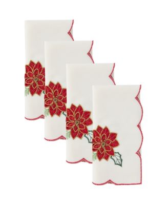 Elrene Holiday Poinsettia Embroidered Napkins, Set of 4