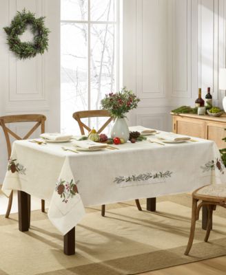 Elrene Rustic Winter Botanical Embroidered Tablecloth, 60" x 120"
