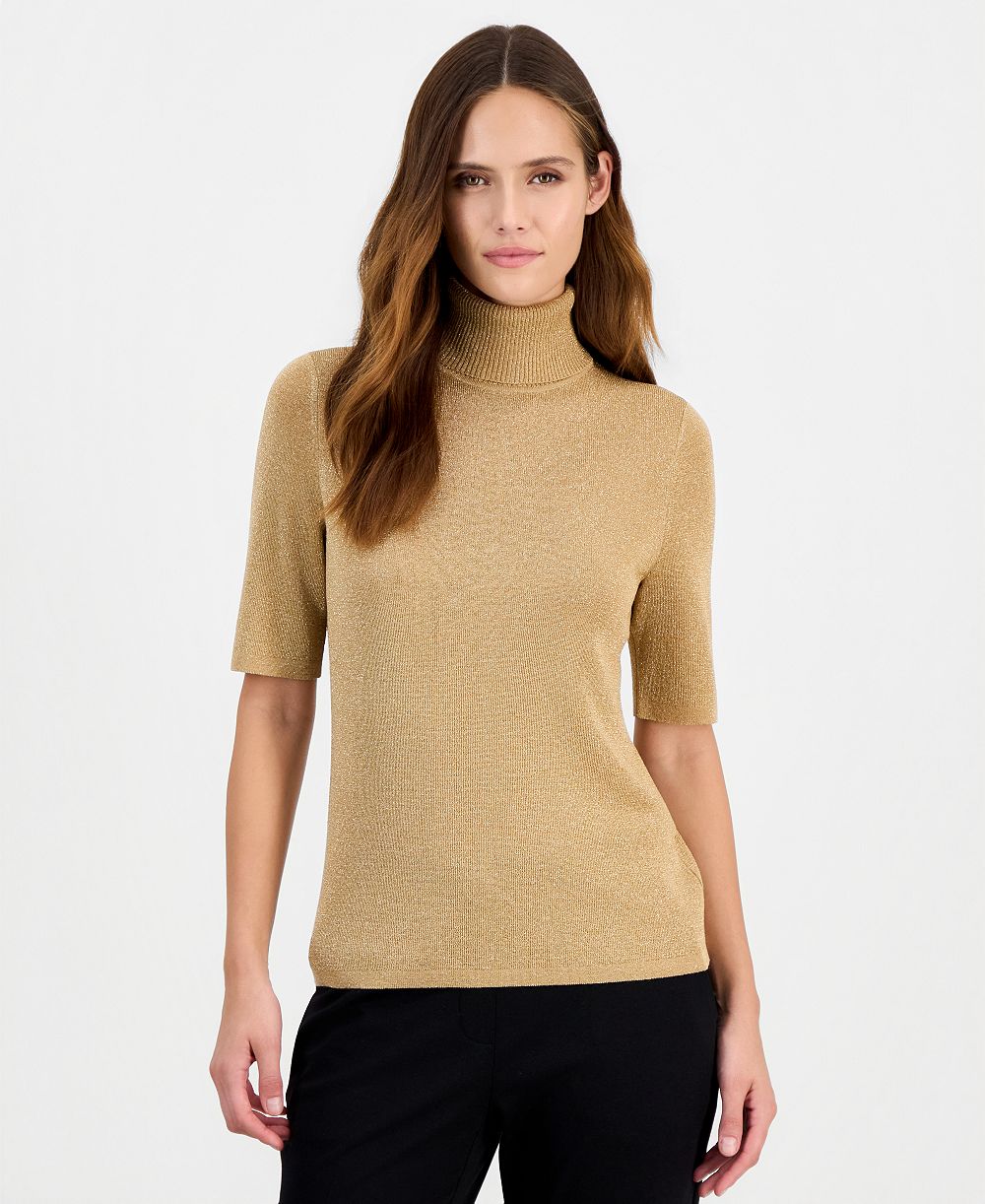 Anne Klein Women's Metallic-Knit Turtleneck Sweater