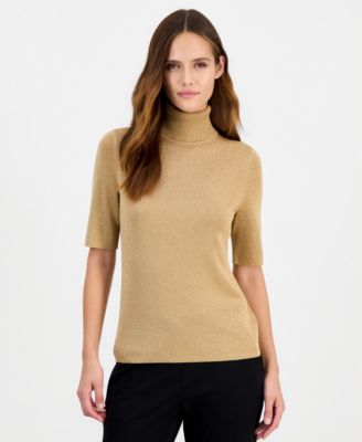 Anne Klein Women's Metallic-Knit Turtleneck Sweater