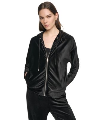 DKNY Sport Women's Full Zip Ribbed Super-Soft Velour Hoodie