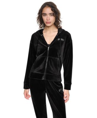 Женская худи DKNY Sport из велюра с асимметричным подолом и молнией