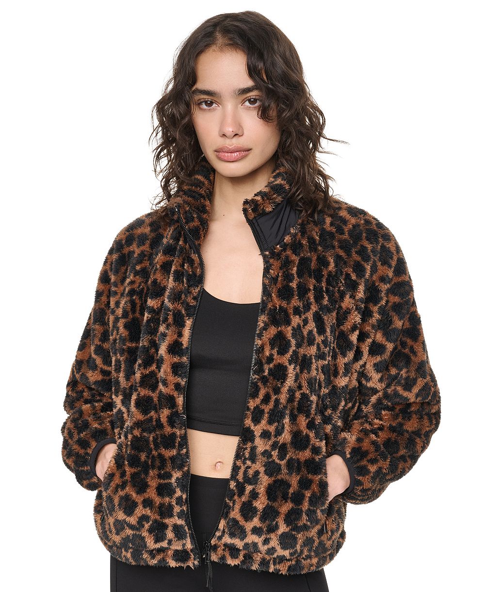 DKNY Sport Women's Printed Sherpa Fleece Mock Neck Jacket