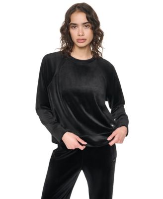 DKNY Sport женский пуловер с длинным рукавом реглан из велюра с металлическим логотипом на атласной нашивке