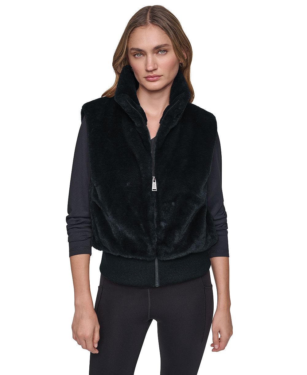 Женский жилет из искусственного меха с воротником-стойкой и рифленым подолом DKNY Sport
