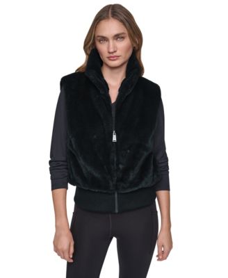 Женский жилет из искусственного меха с воротником-стойкой и рифленым подолом DKNY Sport