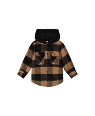 Deux par Deux Toddler Boy 2T-5T Flannel Shirt with Fleece Hood