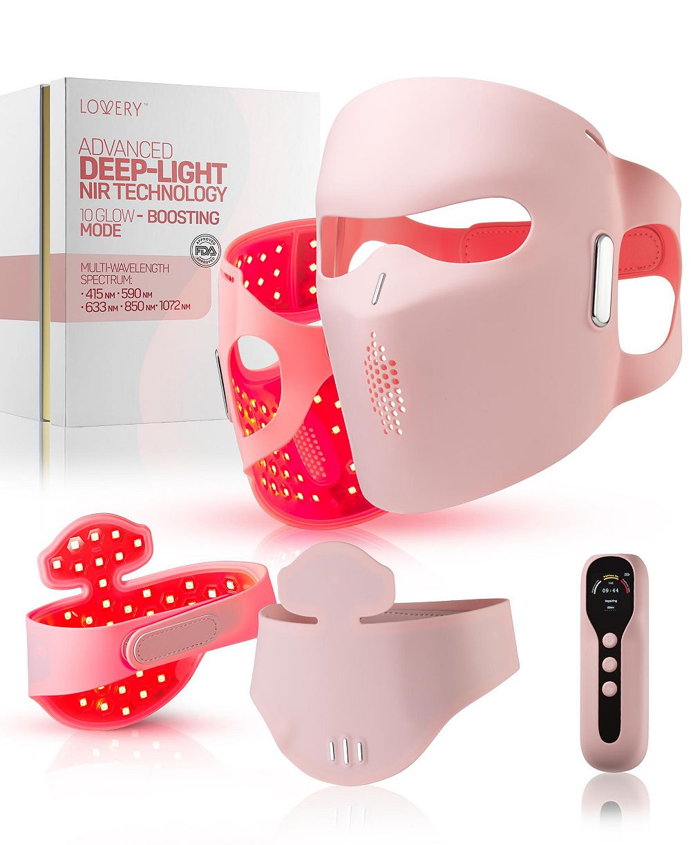 Lovery 4D LED Light Therapy Face and Neck Set with Multiple Wavelengths - FDA-Cleared Anti-Aging Skin Rejuvenation, Medical-Grade Silicone
