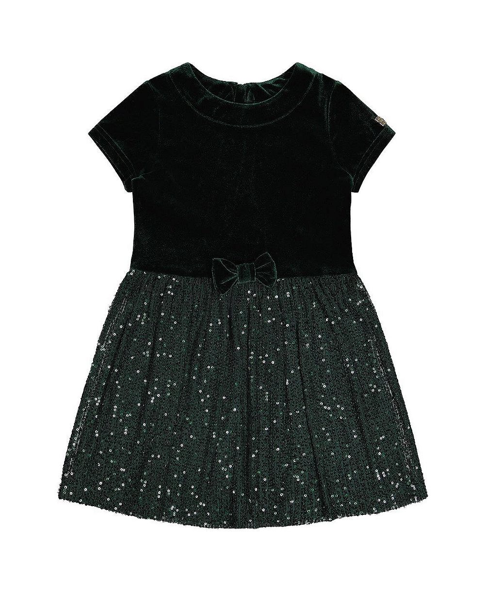 Deux par Deux Toddler Girls (2T-5T) Bi-Material Short Sleeve Dress with Glittering Skirt