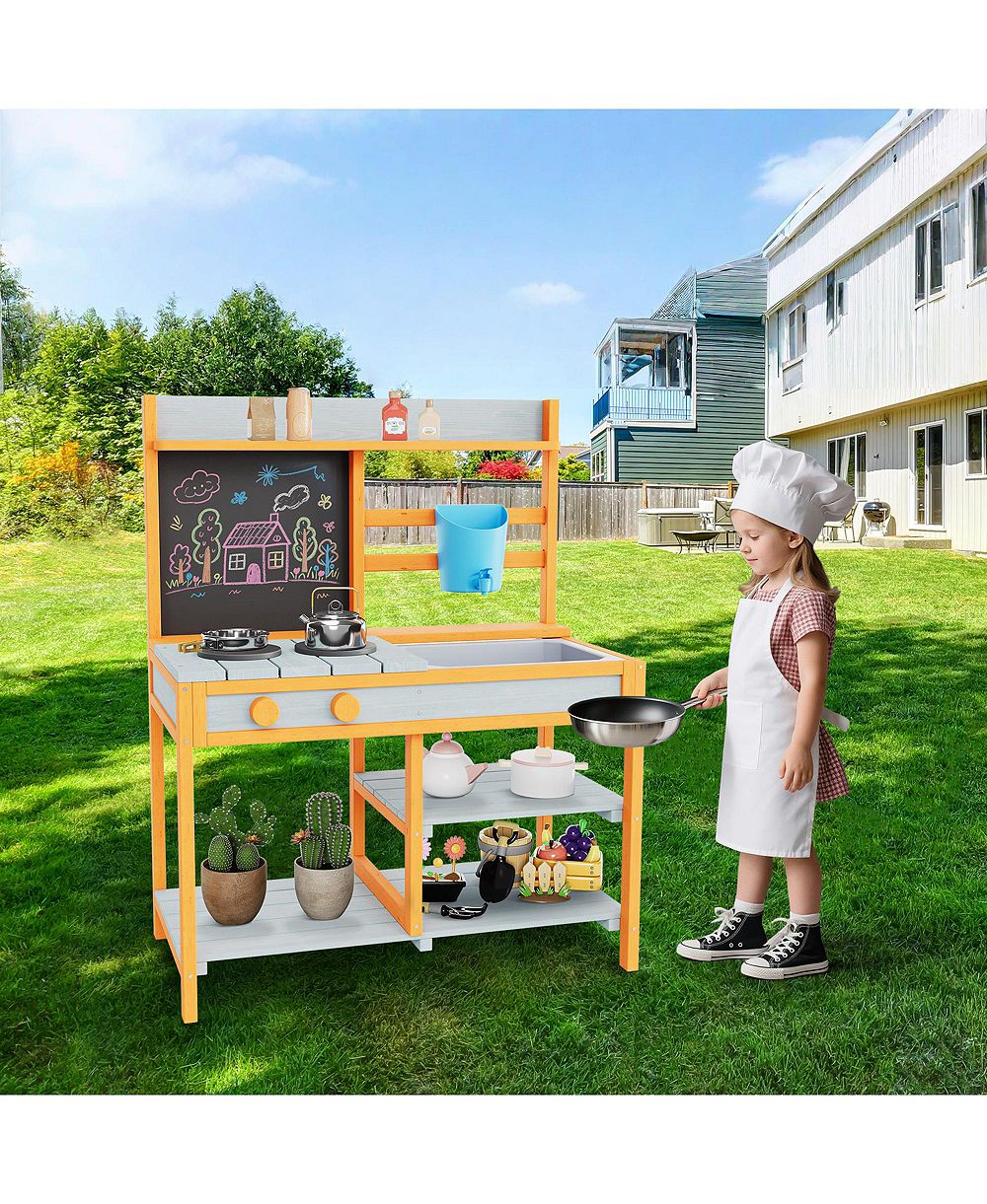 homfan Детская игровая кухня 28.7 x 16.1 x 36.2 Inch, набор игрушечной кухни из пихты для сада, возраст 3-8 лет