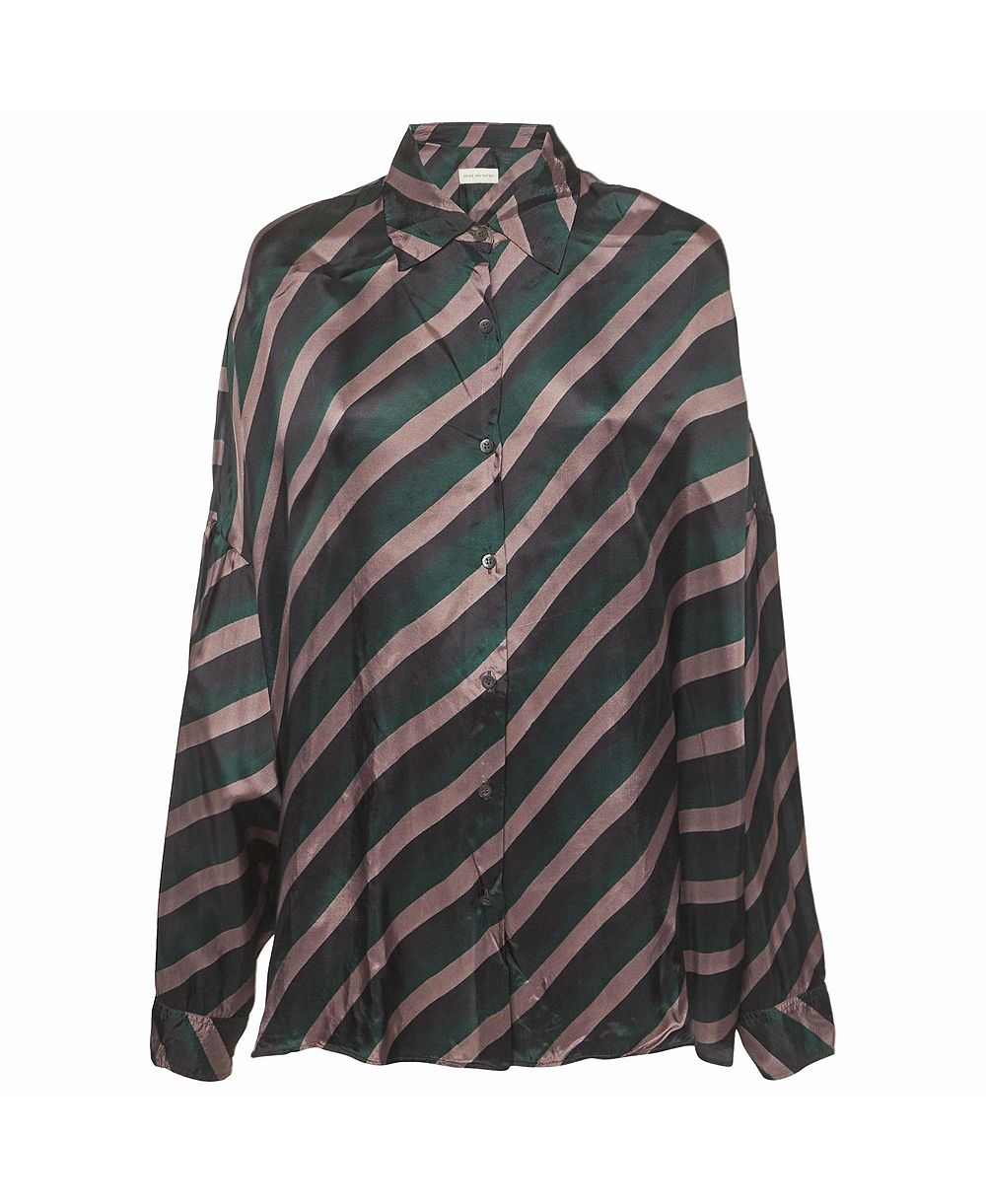 Pre-Owned Dries Van Noten Women's Oversized Diagonal Stripe Satin Shirt