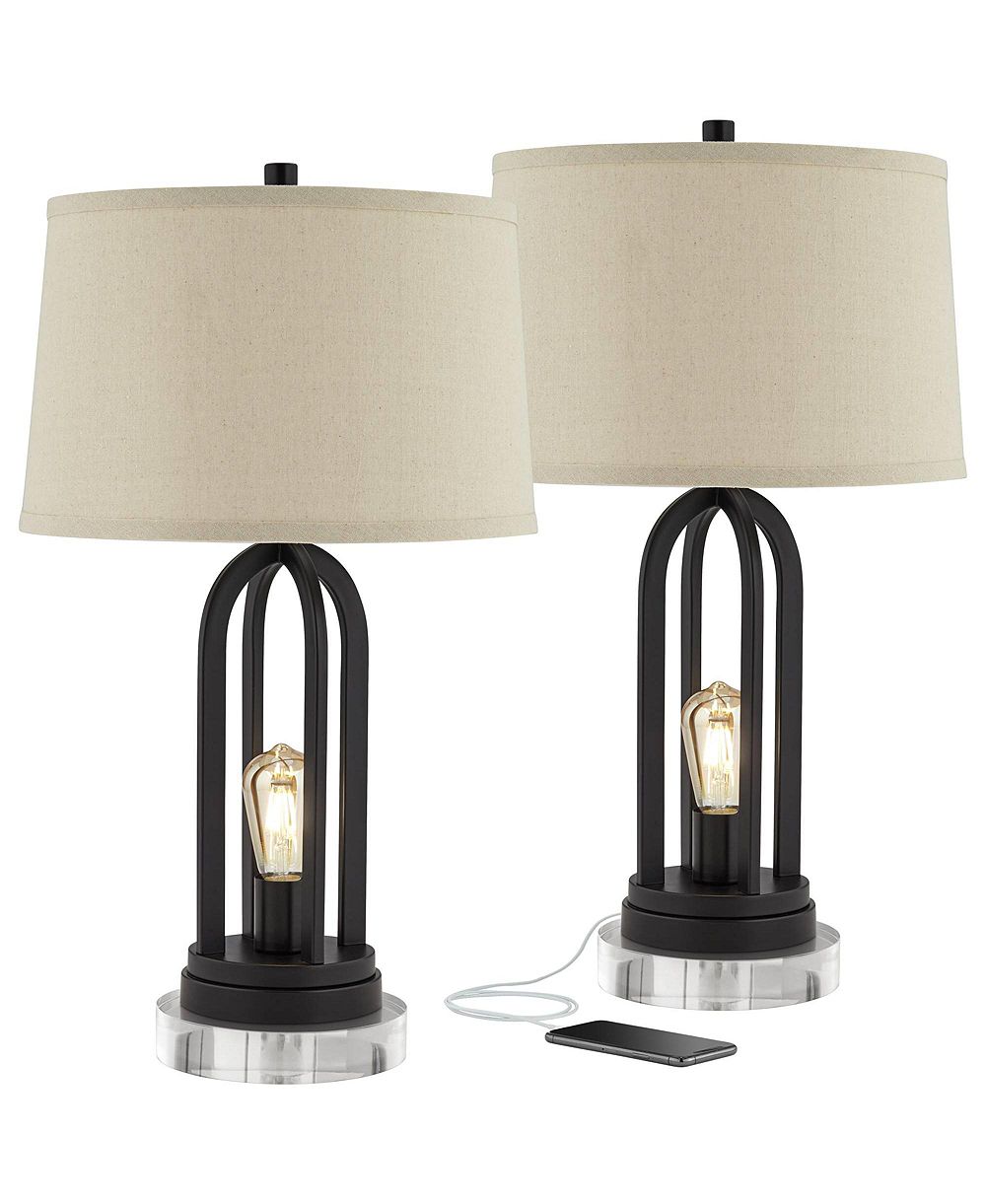 Набор из 2 промышленных настольных ламп 360 Lighting Marcel, высота 24 1/4", LED, USB порт