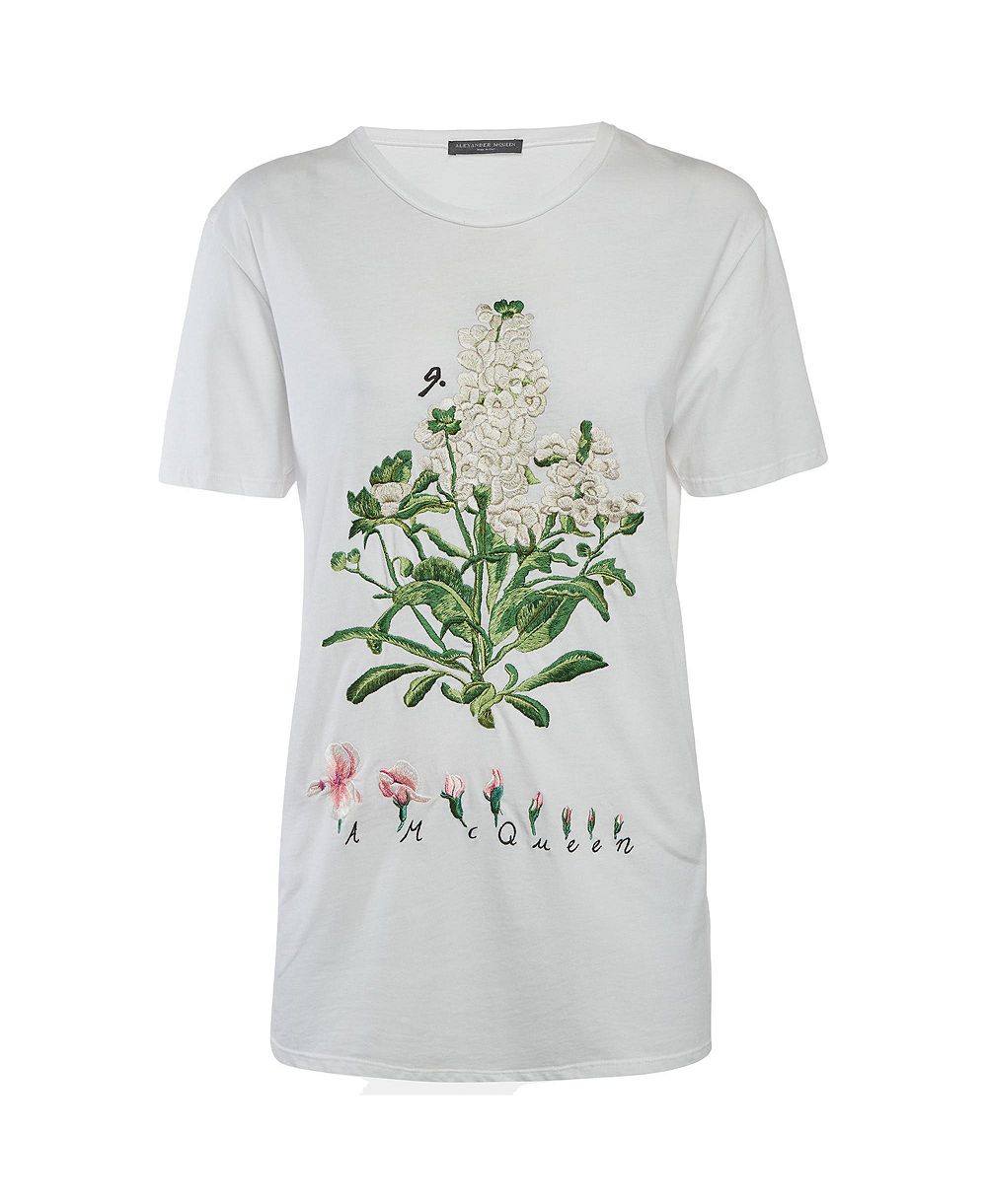 Женская футболка Alexander Mcqueen Embroidered Botanical Jersey
