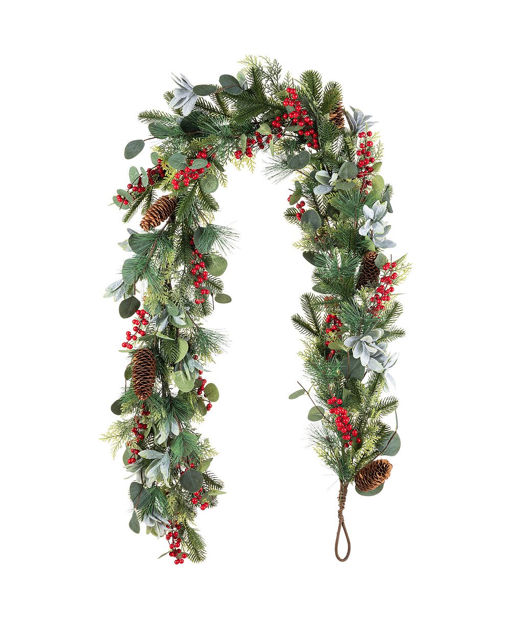 Glitzhome гирлянда Christmas Berry, Pinecone & Eucalyptus 6'