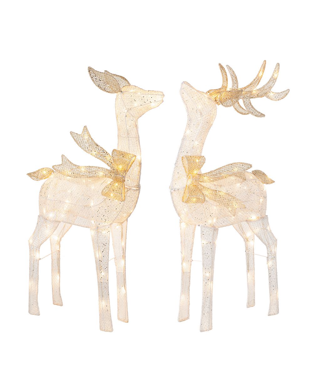 Glitzhome Christmas 3D Glittered Fabric Reindeer Décors, Set of 2