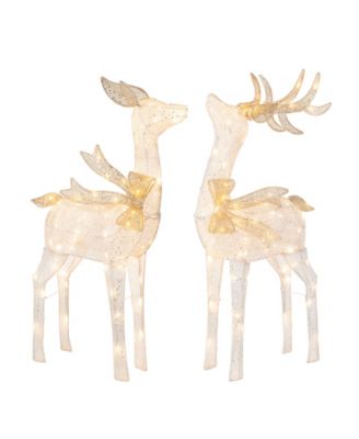 Glitzhome Christmas 3D Glittered Fabric Reindeer Décors, Set of 2