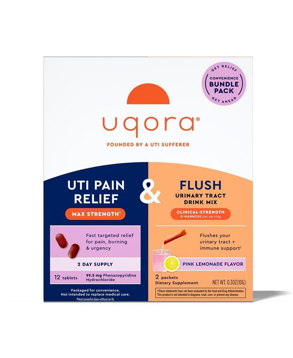 Набор Uqora UTI Pain Maximum Relief и Flush Convenience — вкус розового лимонада — 12 таблеток и 2 пакетика напитка