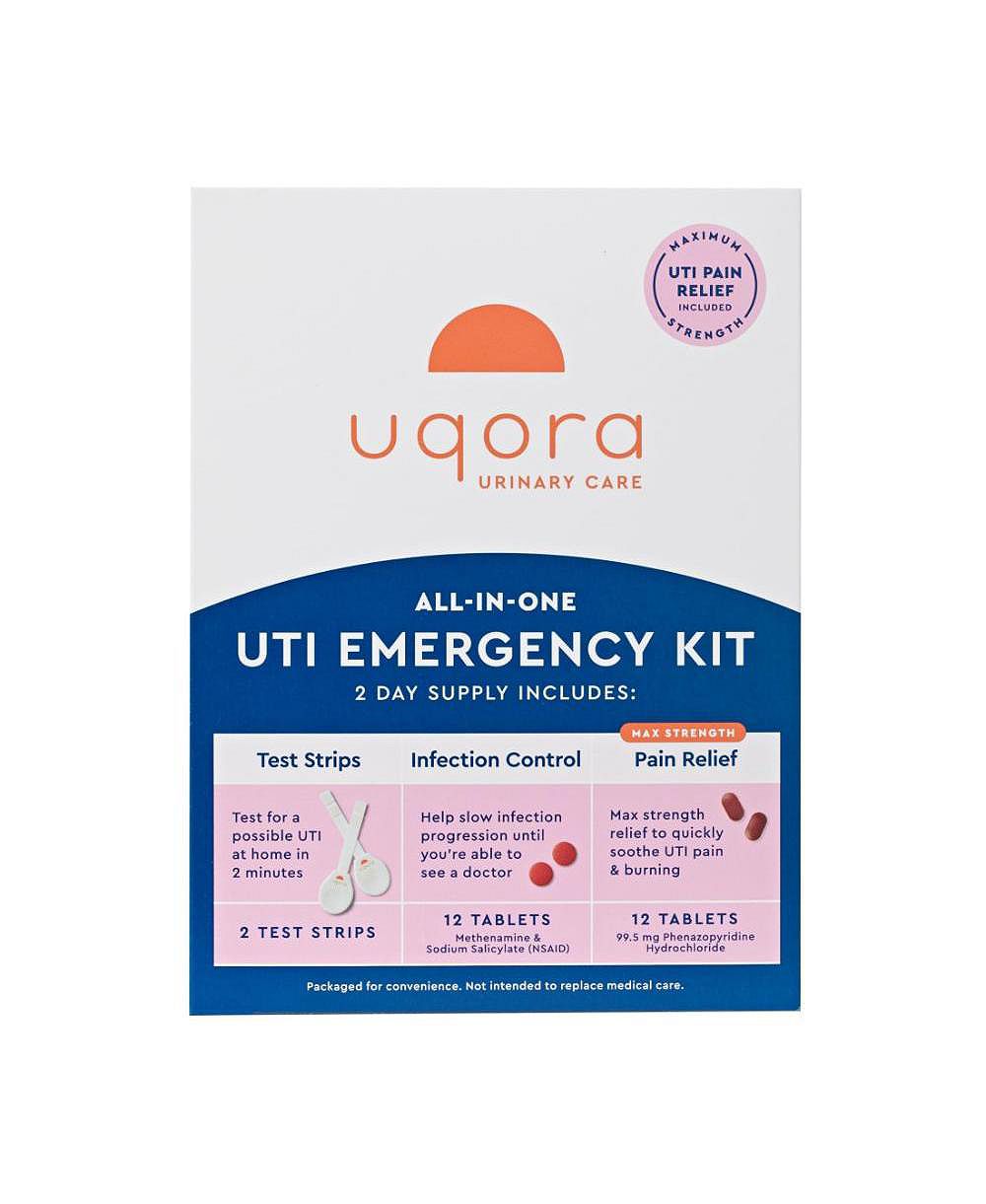 Набор Uqora UTI Emergency Kit: 2 тест-полоски, 12 таблеток от боли и 12 таблеток для контроля инфекции