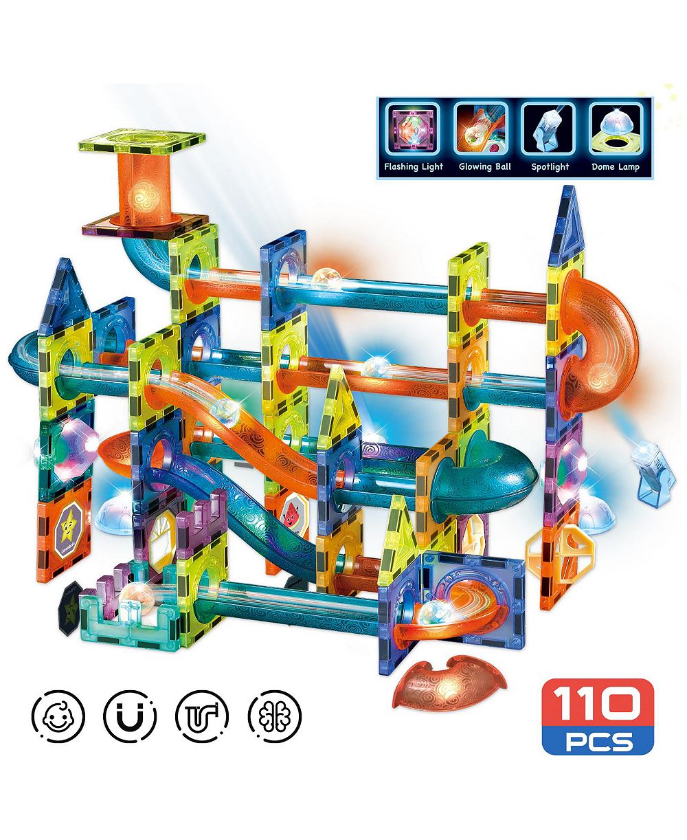 Набор для творчества Contixo 3D магнитный конструктор Marble Run с сияющими шариками, 110 деталей