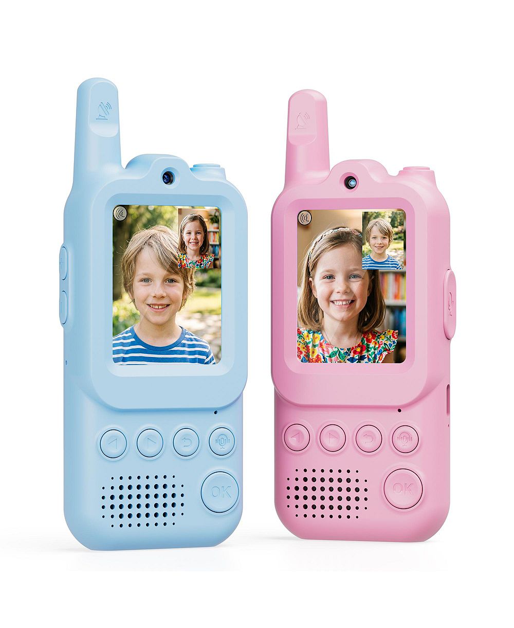 Contixo TK2 Kids Video Walkie Talkies with Camera, Blue and Pink 2-Pack, Rechargeable 2-Way Radios with 2" Screen, Voice and Photo Messaging