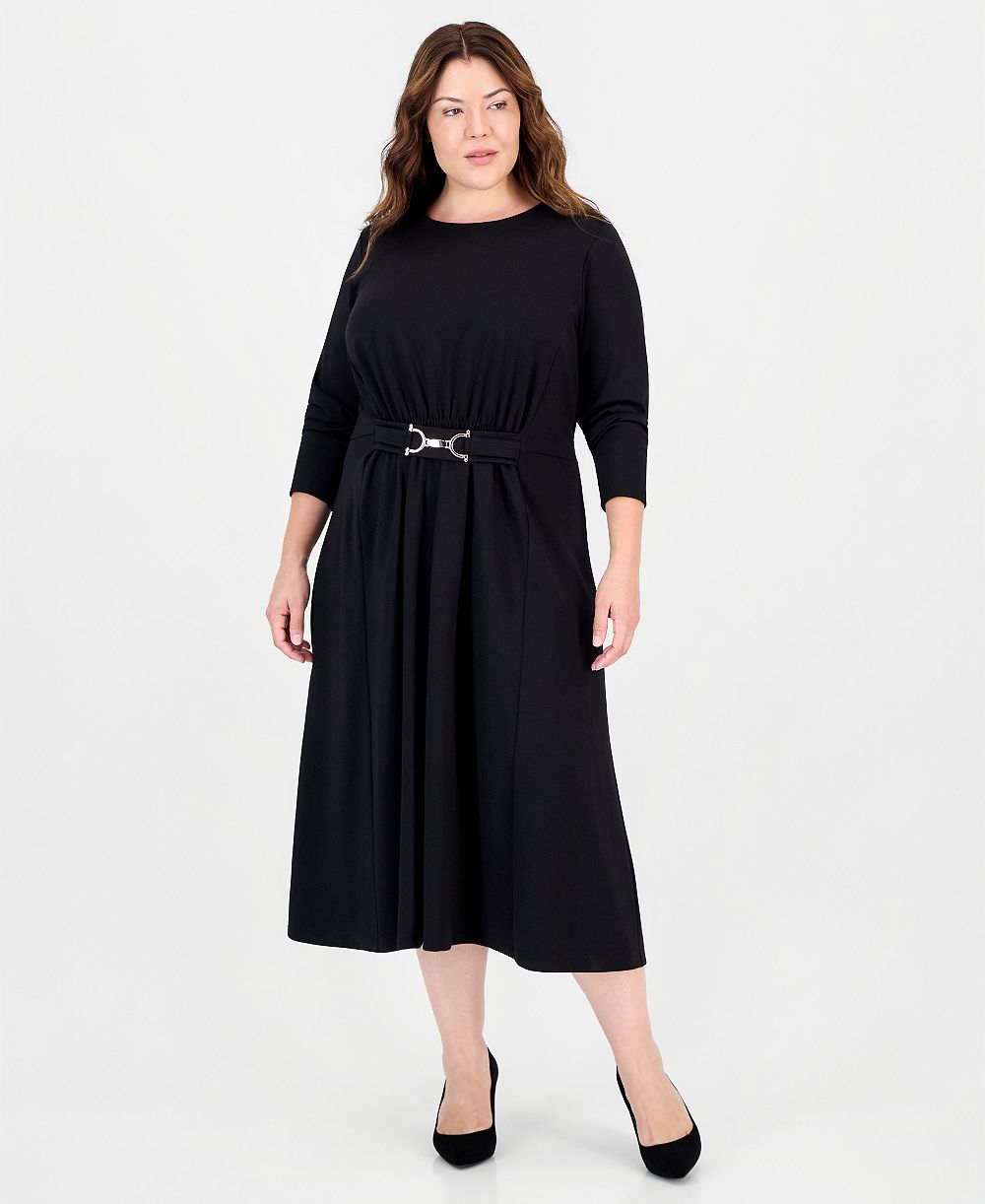 Anne Klein платье миди А-силуэта с вырезом лодочка и ремнем, больших размеров, модель Serenity