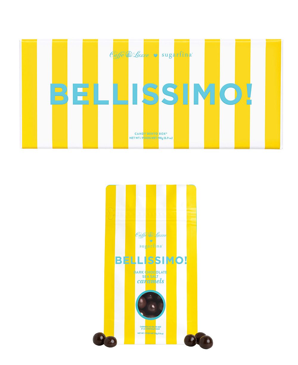 Sugarfina Caffe Luxxe Bellissimo Coffee Bento Box and Dark Chocolate Sea Salt Caramel Candy Mix Bag, 2-Piece
