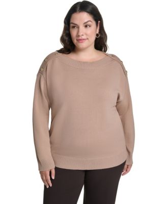 Свитер Plus Size KARL LAGERFELD PARIS с вырезом лодочка и пуговицами на плечах
